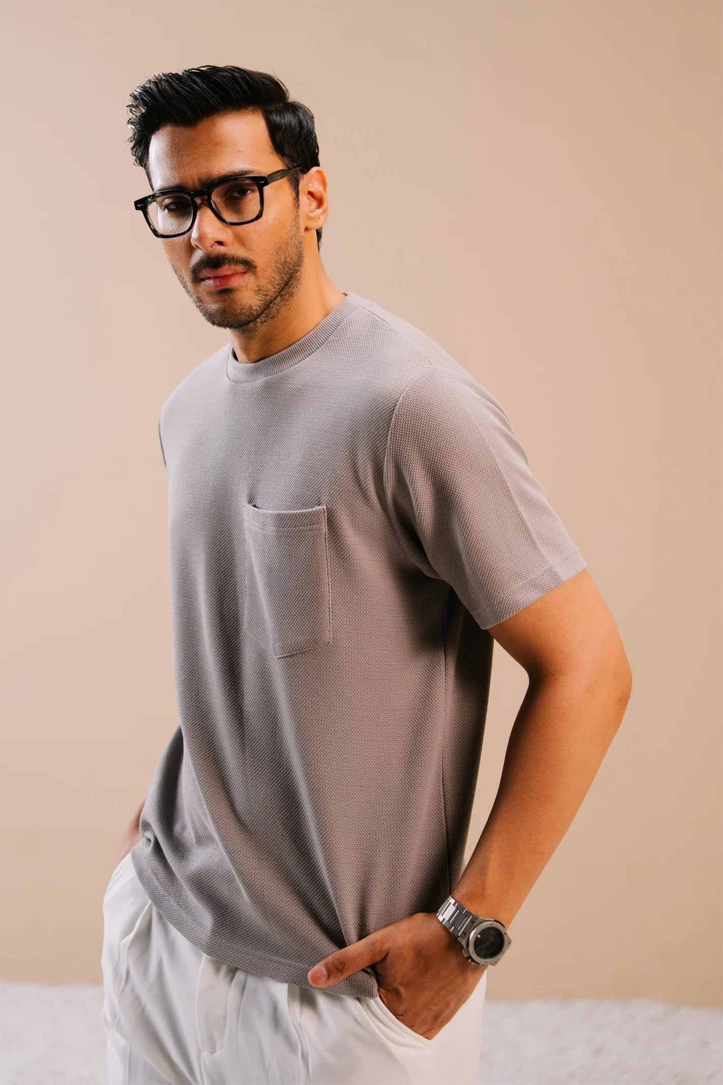 Textured Regular Fit T-Shirt – Grey - Image 4