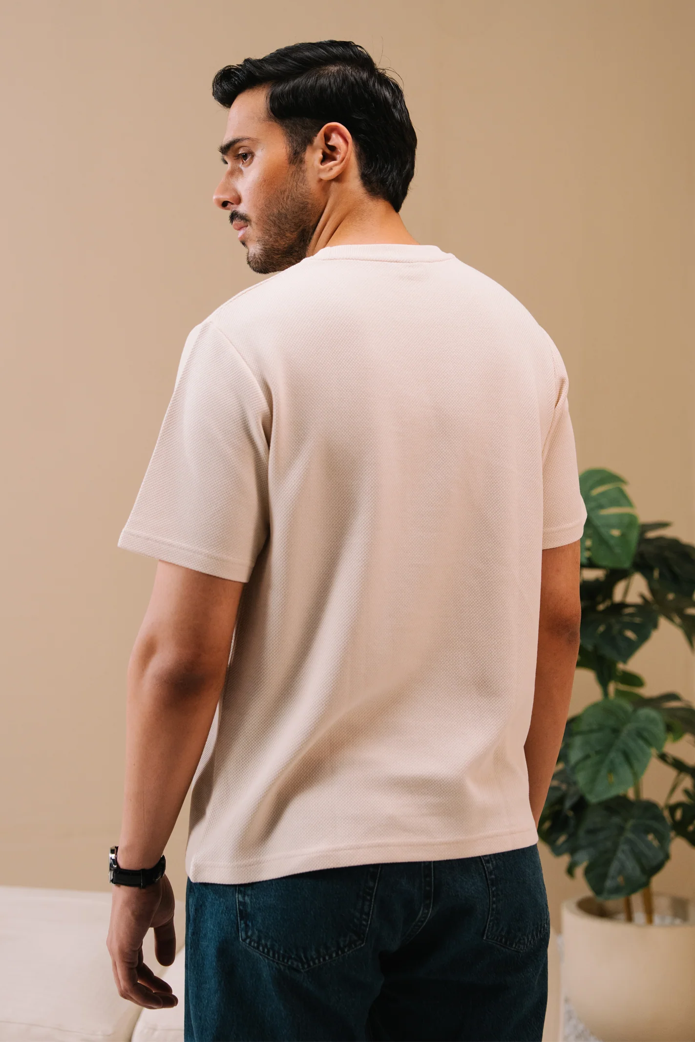 Textured Regular Fit T-Shirt – Off White - Image 3