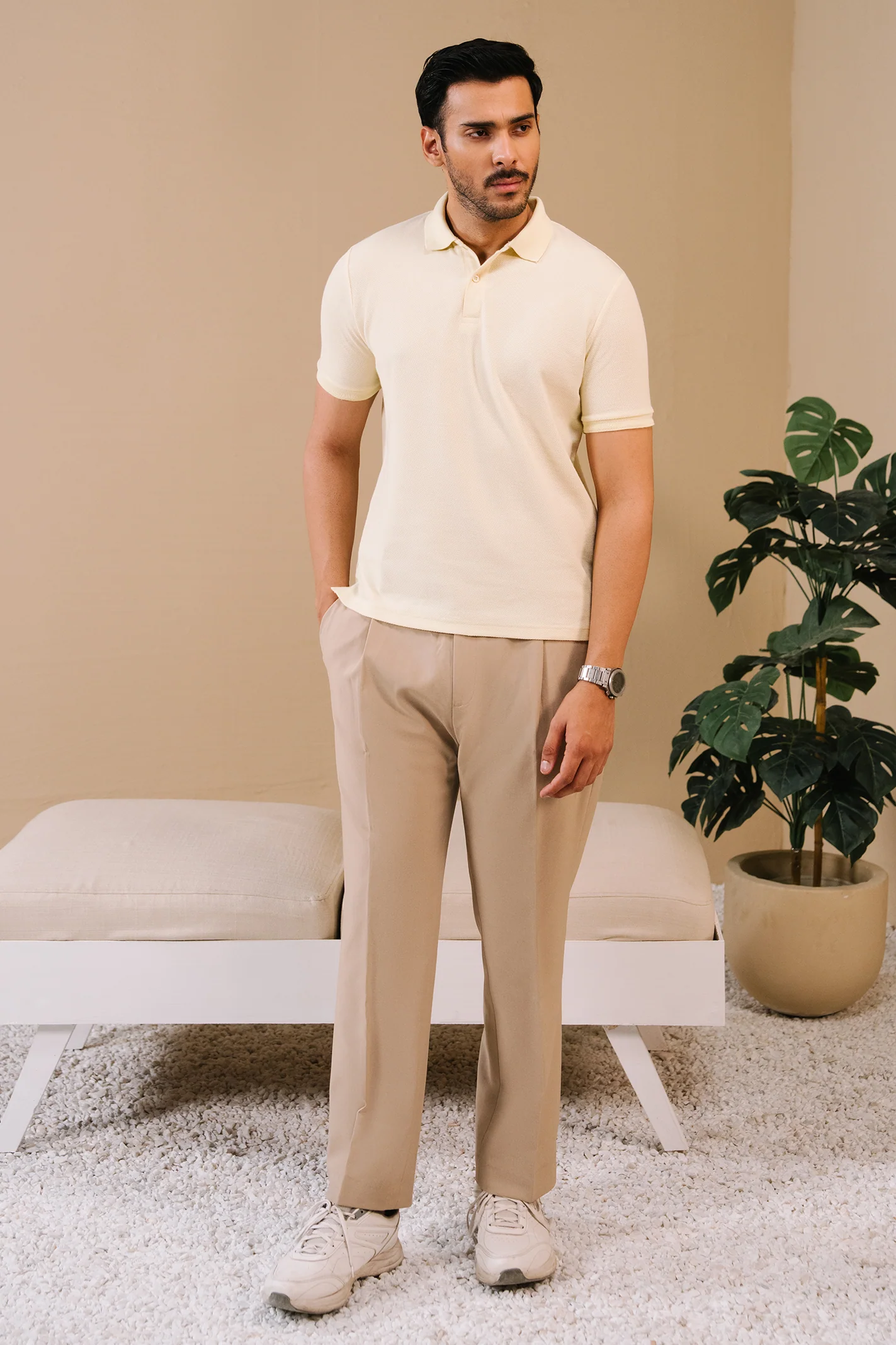 Pleated Dress Pants – Stone - Image 4
