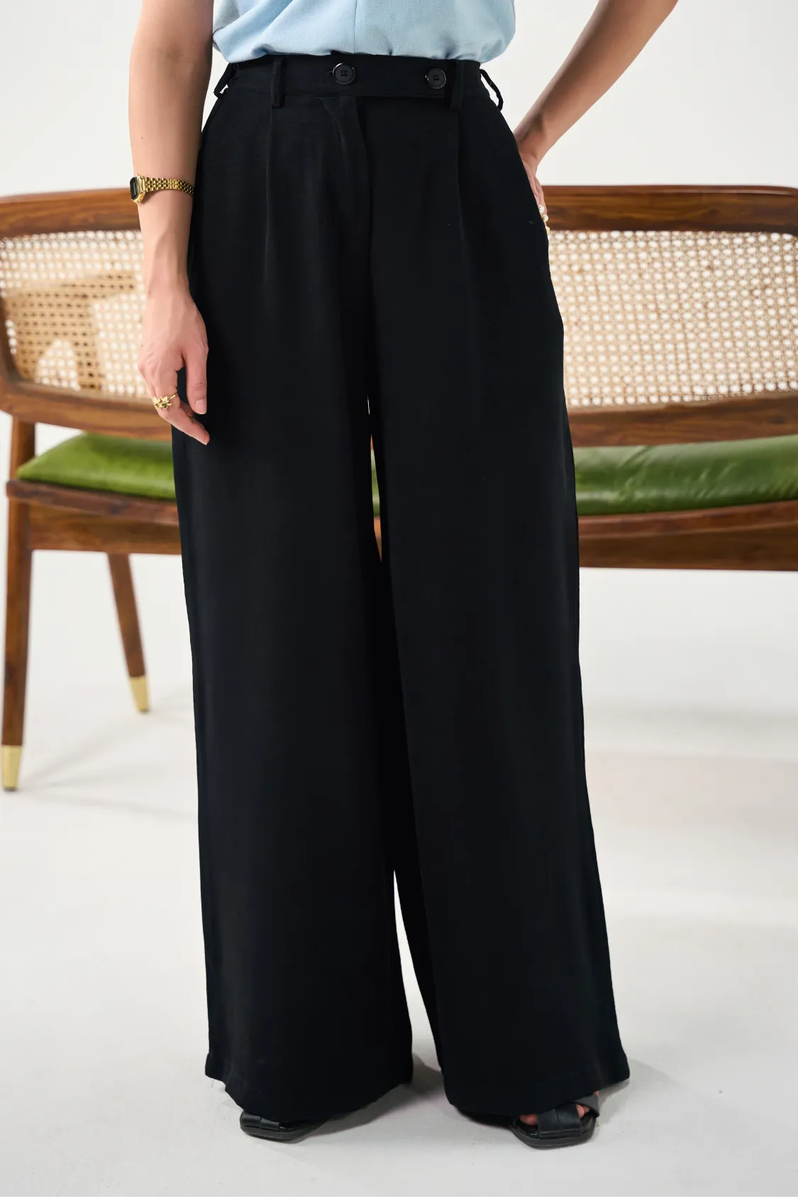 Pleated Wide Leg Pants - Black