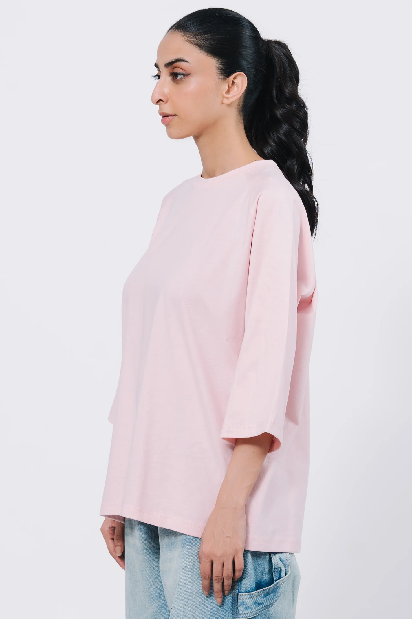 Raglan Oversize T- Shirt - Light Pink - Image 3