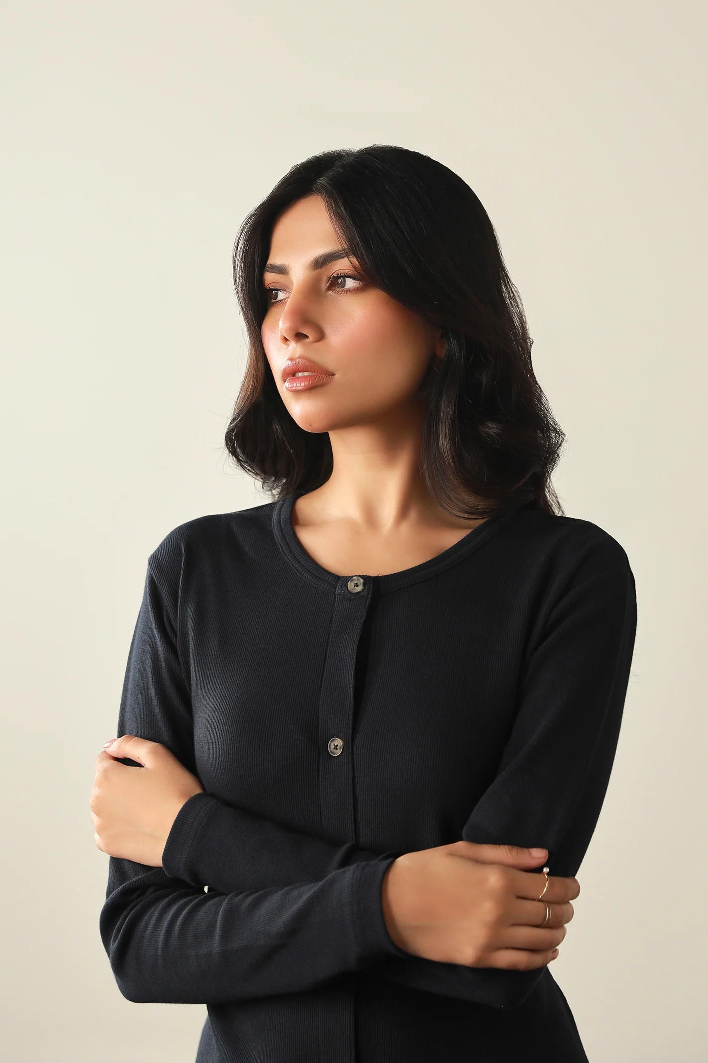 Rib Button Down Dress - Navy - Image 5