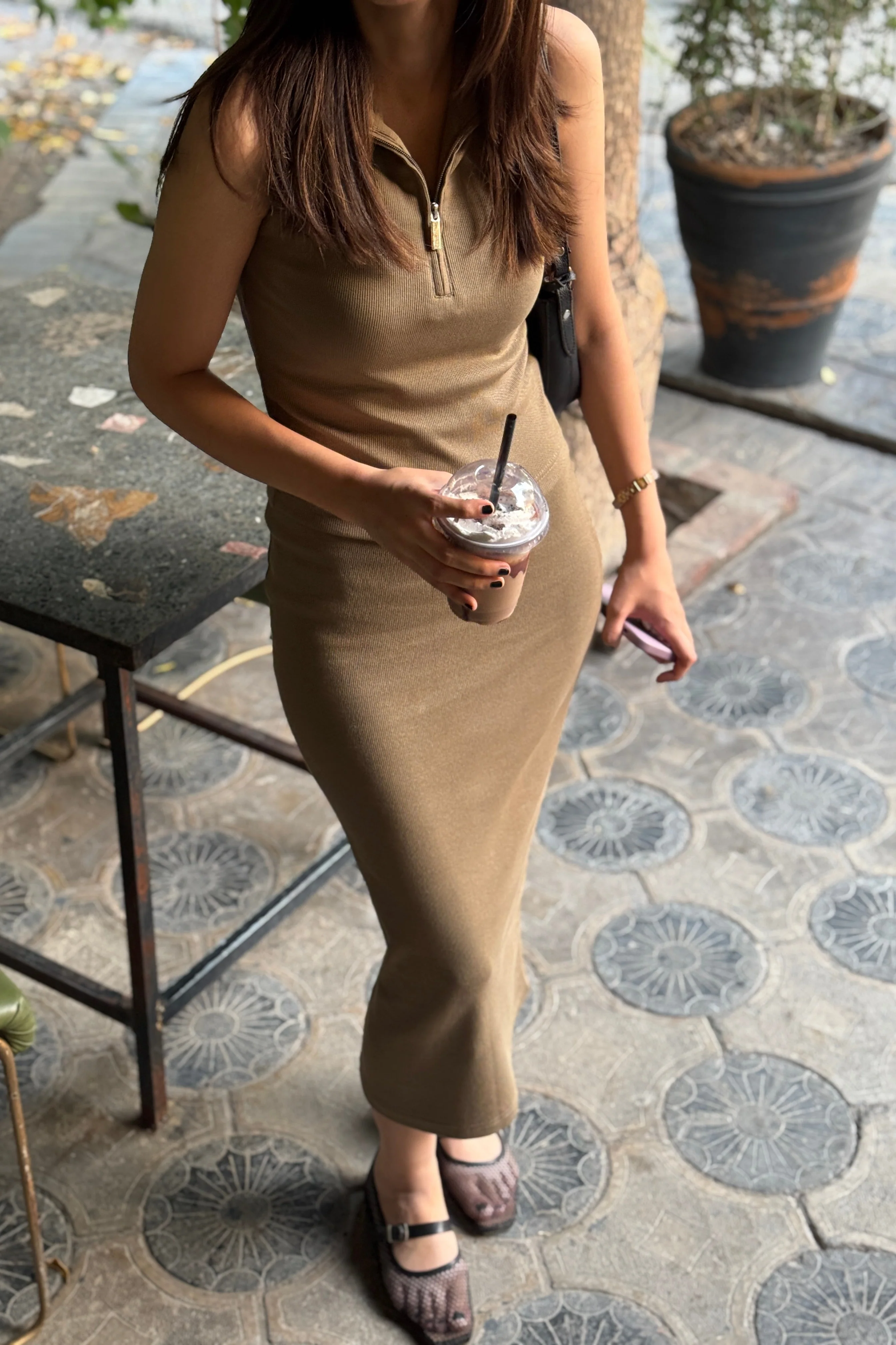 Slim fit Rib Skirt - Olive - Image 6