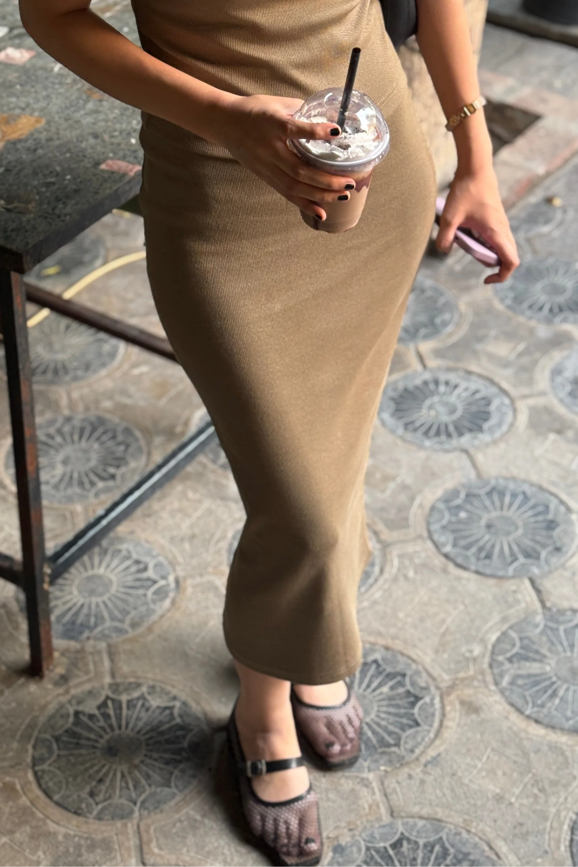 Slim fit Rib Skirt - Olive