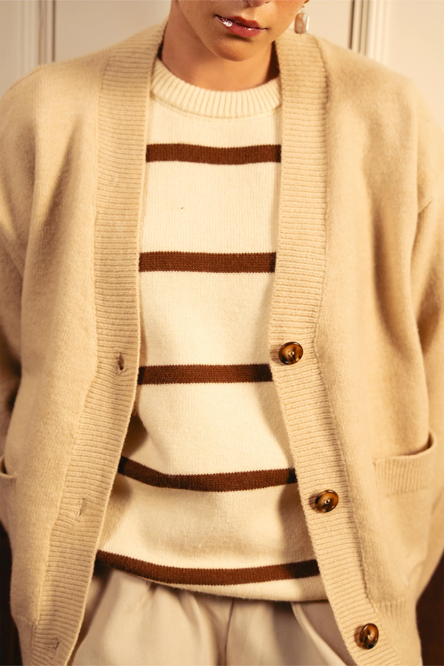 Snug-fit Wool Cardigan - Nude - Image 5