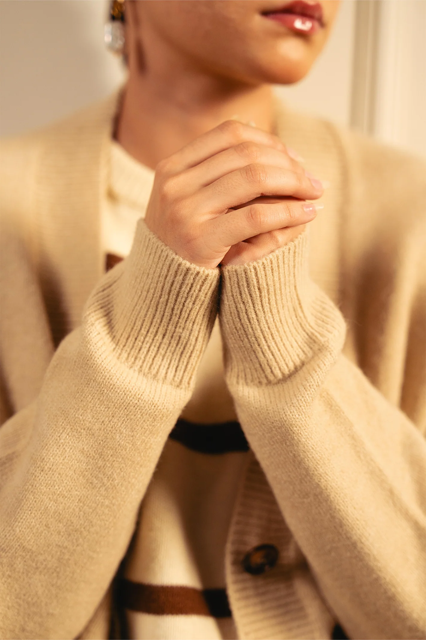 Snug-fit Wool Cardigan - Nude - Image 7