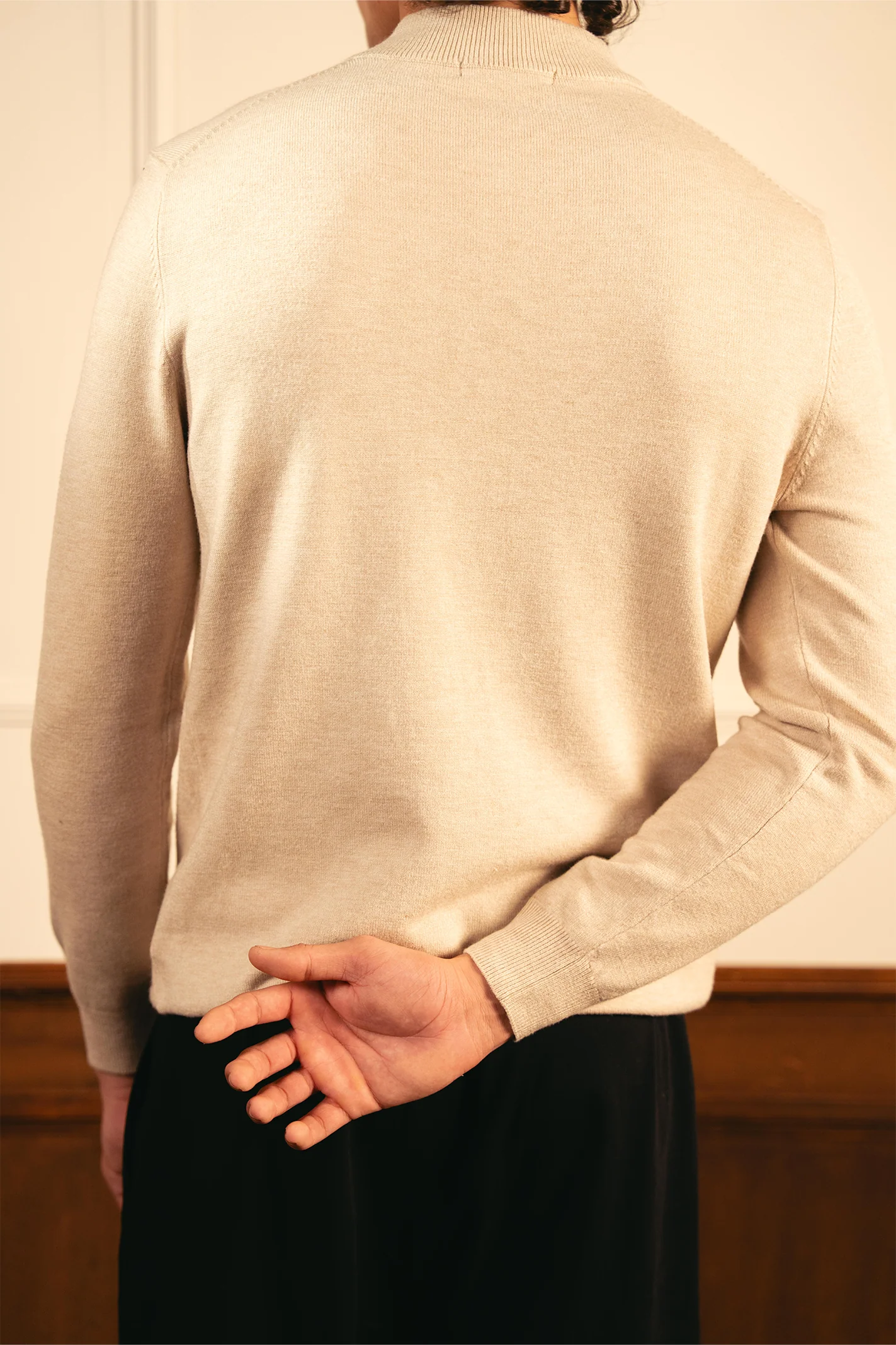Soft Knit Mock Neck Sweater – Sand - Image 3