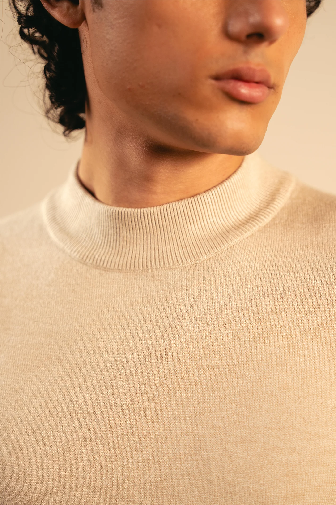Soft Knit Mock Neck Sweater – Sand - Image 4