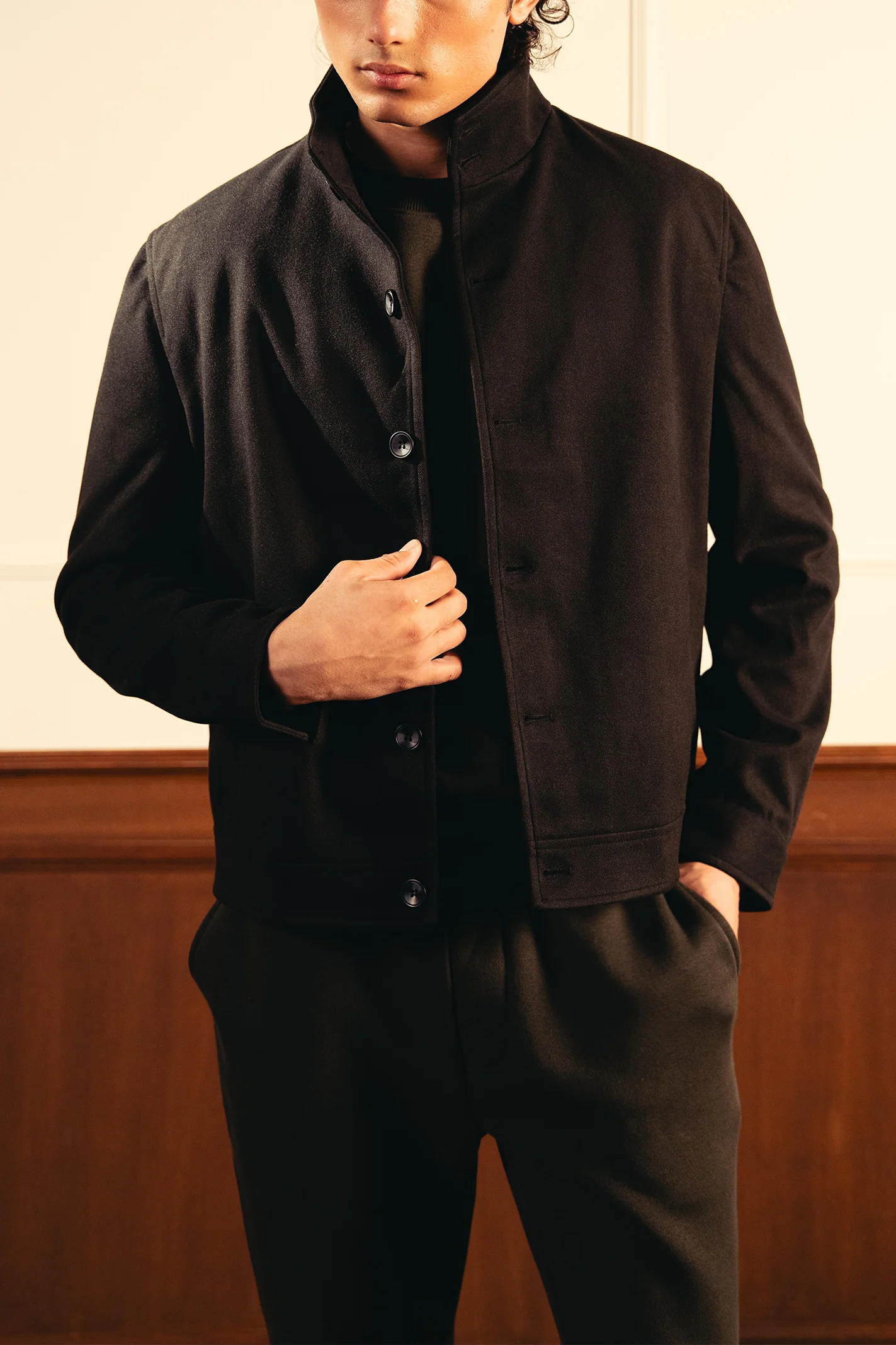 Tailored Herringbone Jacket – Black - Image 4