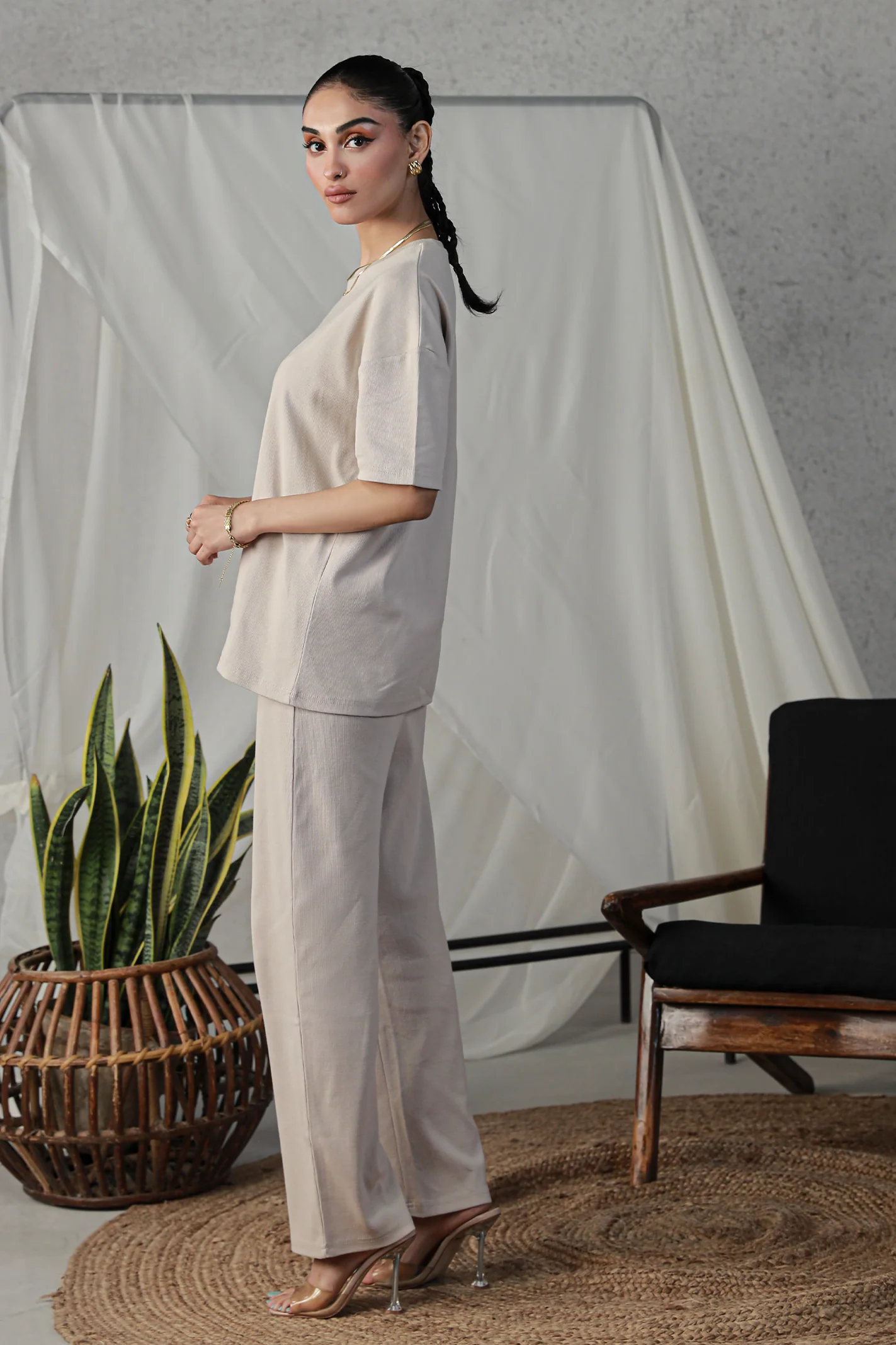 Textured Oversized Set - Nude - Image 2