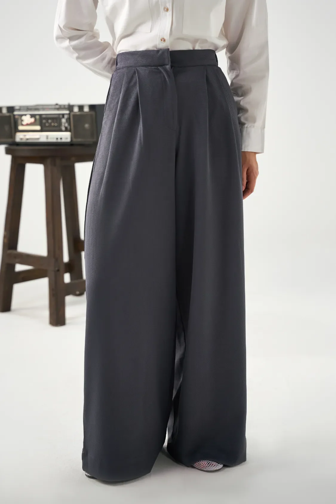 Wide Tailored Pants - Grey