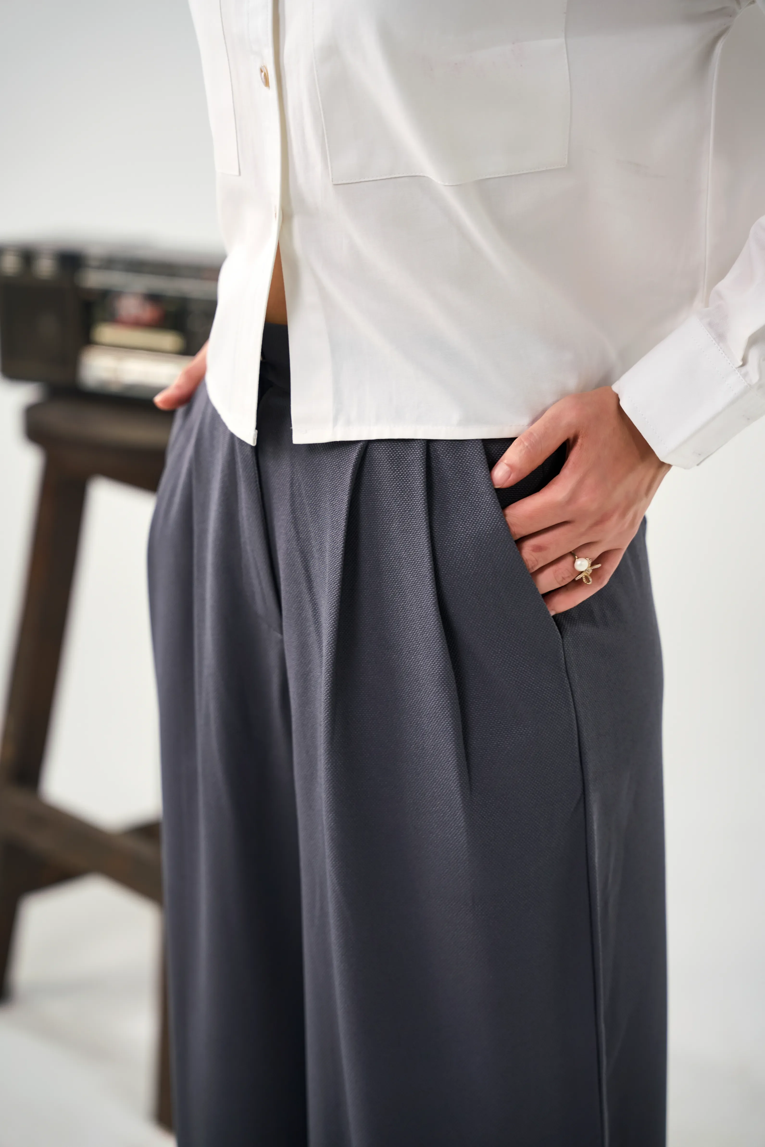 Wide Tailored Pants - Grey - Image 2