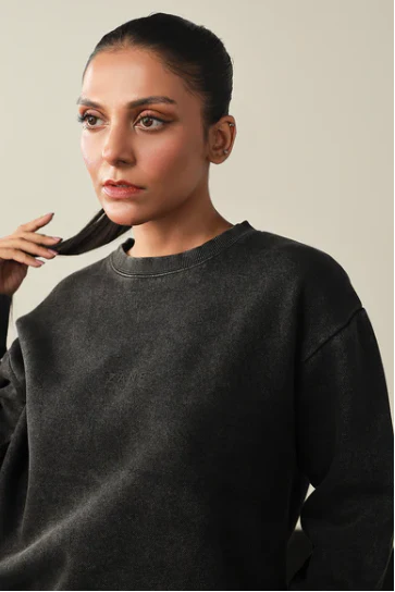 Women Washed Sweatshirt- Black - Image 3